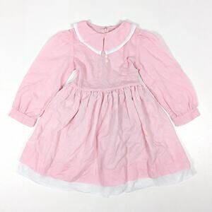 Vtg Dress Girls Sz 4T Pink Pale Cottagecore Classy Long Sleeve 80s